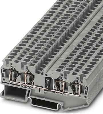 Bild von PHOENIX CONTACT ST 4-QUATTRO-DIO 1N 5408/L-R Bauelementreihenklemme mit Eingebauter Diode 1N 5408, 4 mm² Nennquerschnitt, 4 Anschlüsse, Grau, 50 Stück