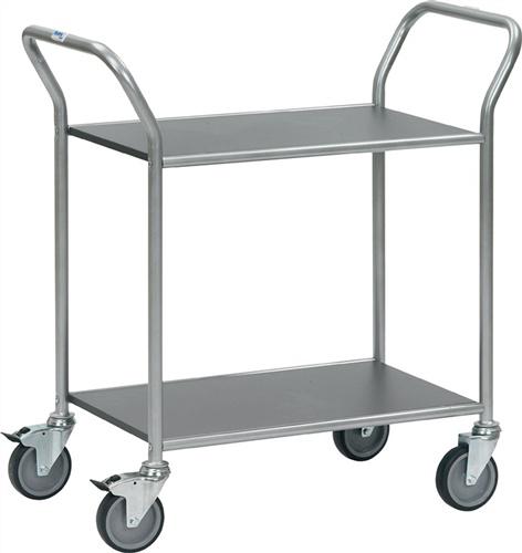 Bild von Servierwagen 2 Böden L665xB450mm, Holzwerkstoff grau Gestell STA weiß-aluminium