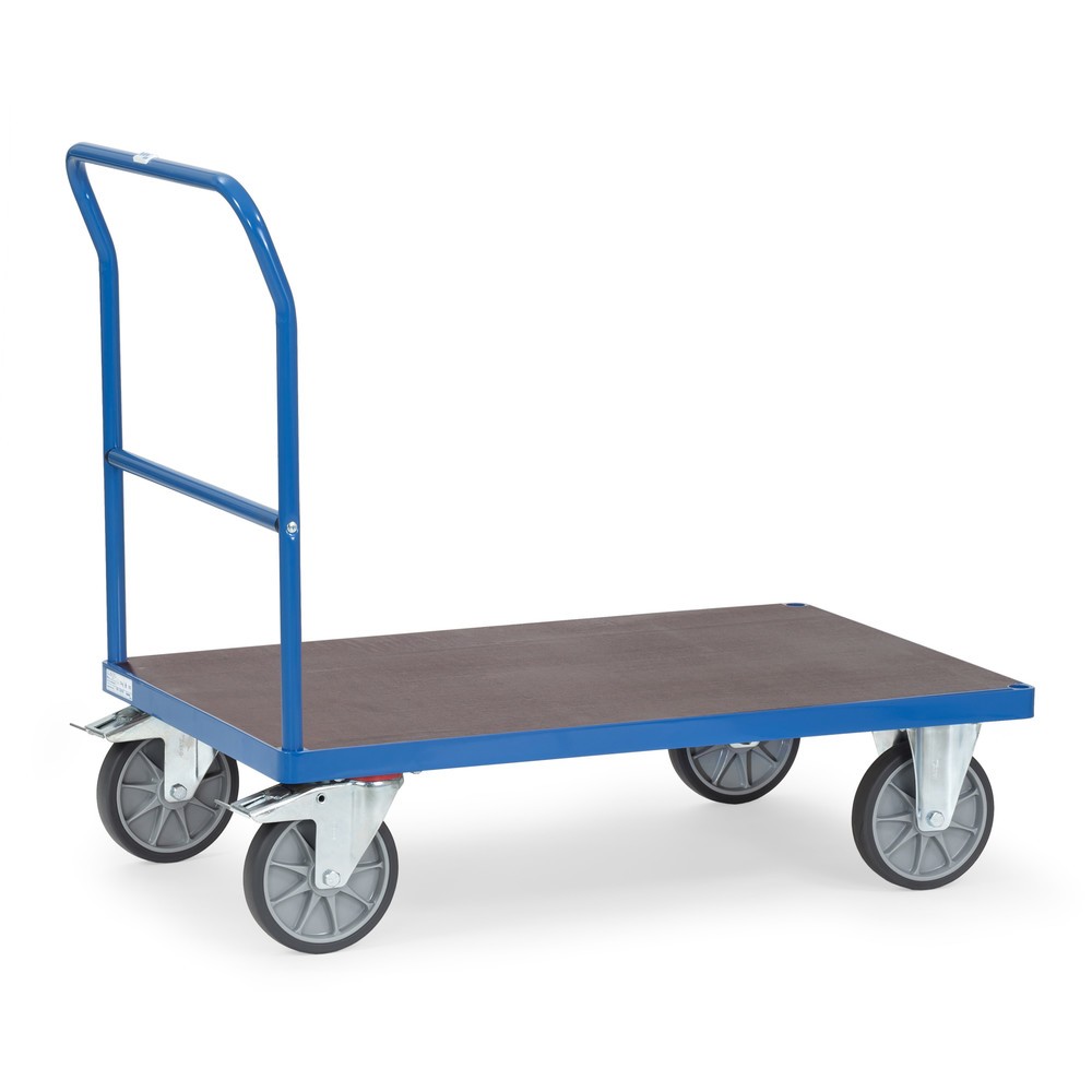 Bild von fetra® Plattformwagen mit Schiebebügel, rutschsichere Ladefläche BxT 600 x 1.000 mm, brillantblau