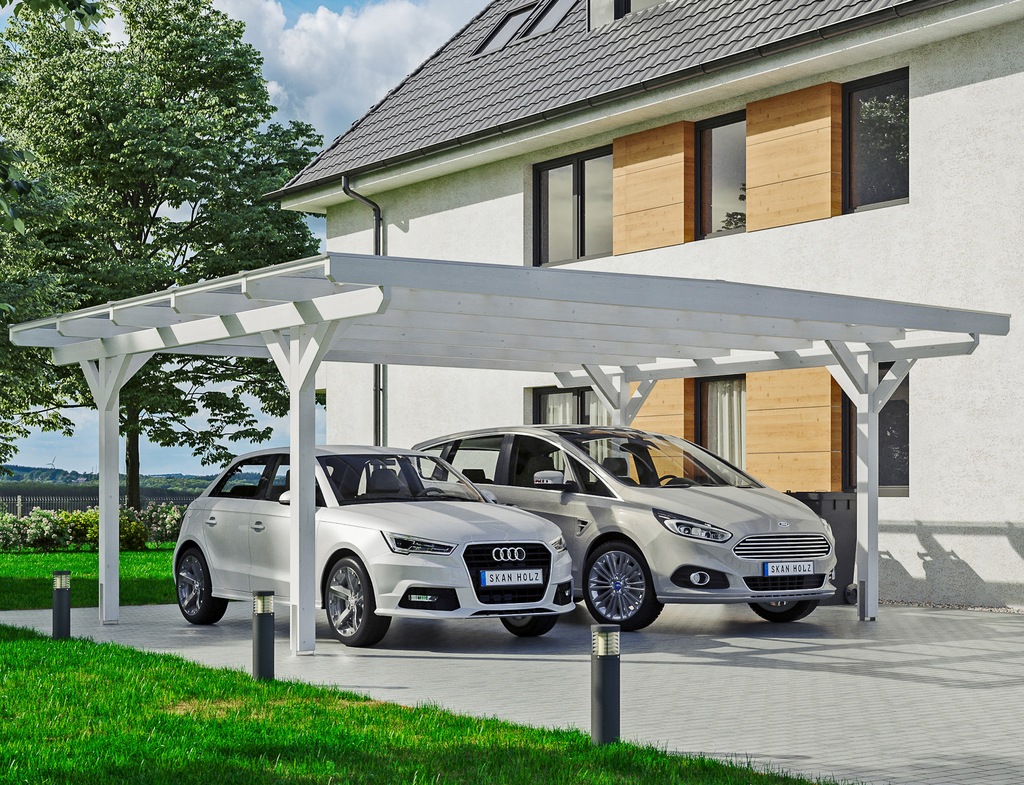 Bild von SKANHOLZ Carport »Odenwald«, BxT: 640 x 541 cm, Firsthöhe: 244 cm, lasiert - weiss
