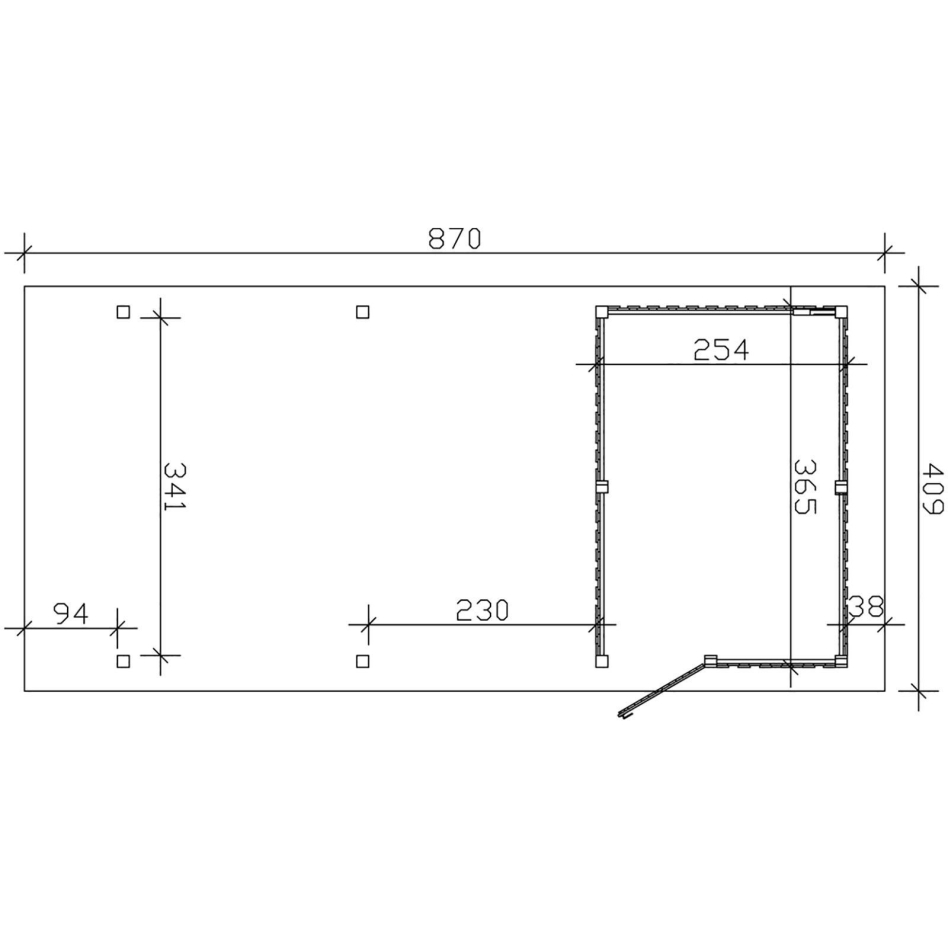 Bild von Skan Holz Einzelcarport Wendland mit Schuppen Schiefergrau Unterstand, Aluminium-Dachplatten, 409x870 cm,schwarze Dachblende