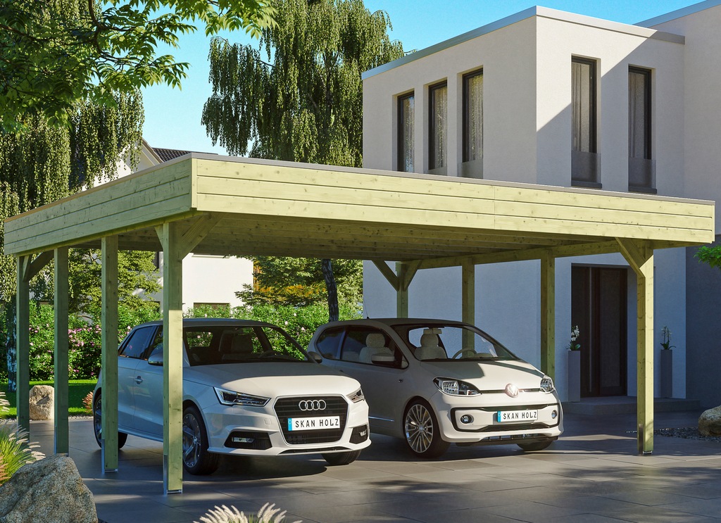 Bild von SKANHOLZ Carport »Friesland«, BxT: 557 x 555 cm, Firsthöhe: 254 cm, imprägniert - gruen