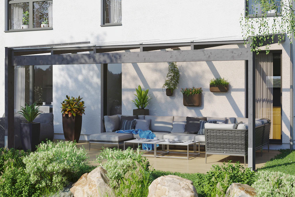 Bild von SKANHOLZ Terrassenüberdachung »Novara«, Breite: 557 cm, Dach: Polycarbonat (PC), schiefer - grau