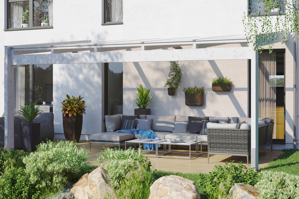 Bild von SKANHOLZ Terrassenüberdachung »Novara«, Breite: 557 cm, Dach: Polycarbonat (PC), weiß - weiss