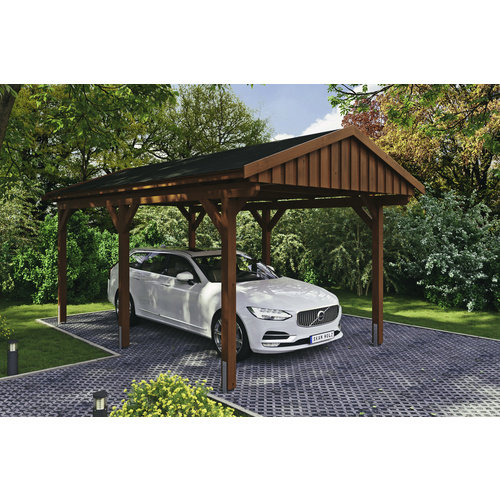 Bild von Skan Holz Fichtelberg - Satteldach Einzelcarport Breite 317 cm Gr. 1 - 317 x 566 cm Dachschalung mit Dachschindeln (schwarz) nussbaum Holzcarport