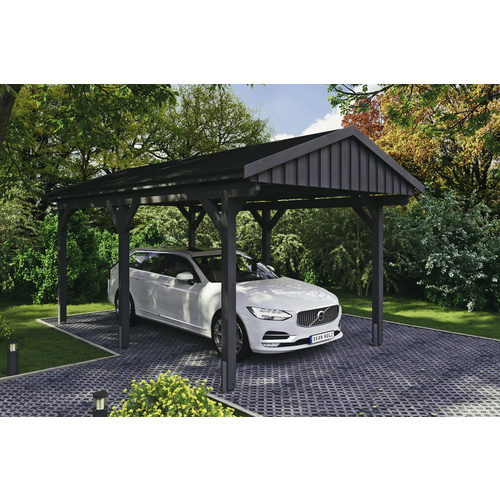 Bild von Skan Holz Fichtelberg - Satteldach Einzelcarport Breite 317 cm Gr. 1 - 317 x 566 cm Dachschalung mit Dachschindeln (schwarz) schiefergrau Holzcarport