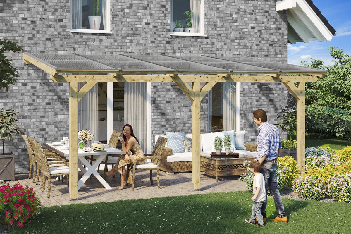 Bild von Skan Holz Terrassenüberdachung Bormio - Leimholz B 434 x T 250 cm (Größe 1) weiß
