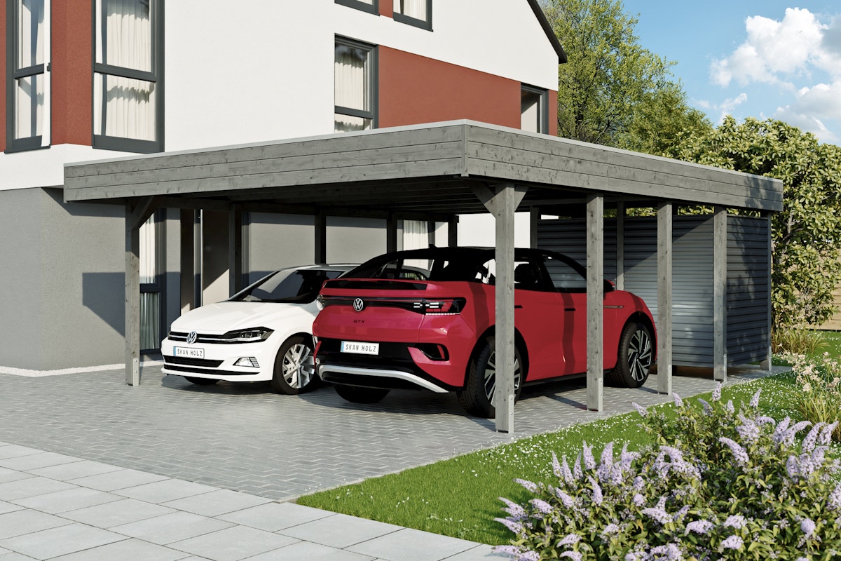 Bild von Skan Holz Carport Friesland Hybrid Set 14 557x708 cm inkl. Abstellraum Gr. 2 - B 557 x T 708 cm Aluminium Dachplatten mit Trapezprofil (unbehandelt) anthrazit