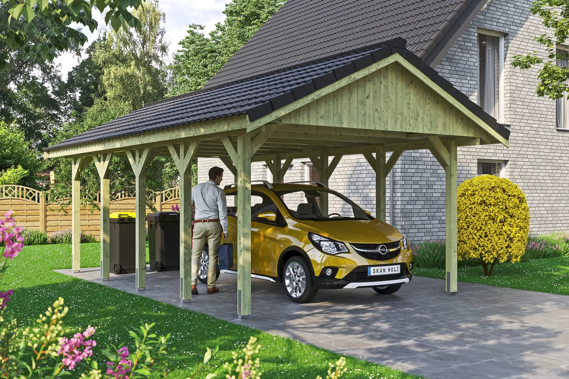 Bild von Skanholz Einzelcarport Wallgau, BxT: 430x750 cm, 215 cm Einfahrtshöhe, mit Dachlattung