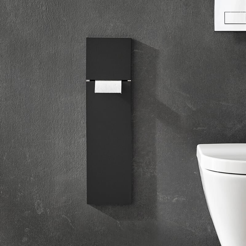 Bild von Emco ASIS Pure Unterputz-Schrankmodul für Klobürstengarnitur, Badezimmerschrank mit Toilettenpapierhalter, Hochschrank mit Push to Open-Funktion, Anschlag link, Schwarz matt