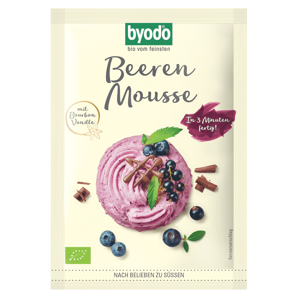Bild von Bio Beeren-Mousse 30g Byodo - Schnellzubereitbares Frucht-Dessertpulver, Gourmet-Nachspeise mit Heidelbeeren & schwarzer Johannisbeere, Bourbon Vanille, Gelatinefrei, Vegan