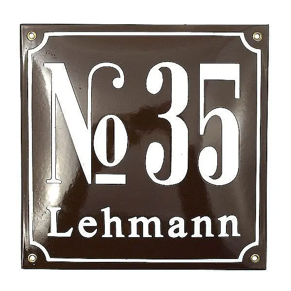 Bild von Emaille Schild mit Hausnummer, Familienname oder Straßenname | 25 x 25 cm