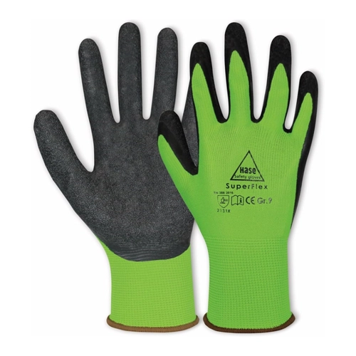 Bild von HASE SAFETY GLOVES Latex-Arbeitshandschuhe Superflex, EN 388, EN 420, Größe 8, grün/schwarz