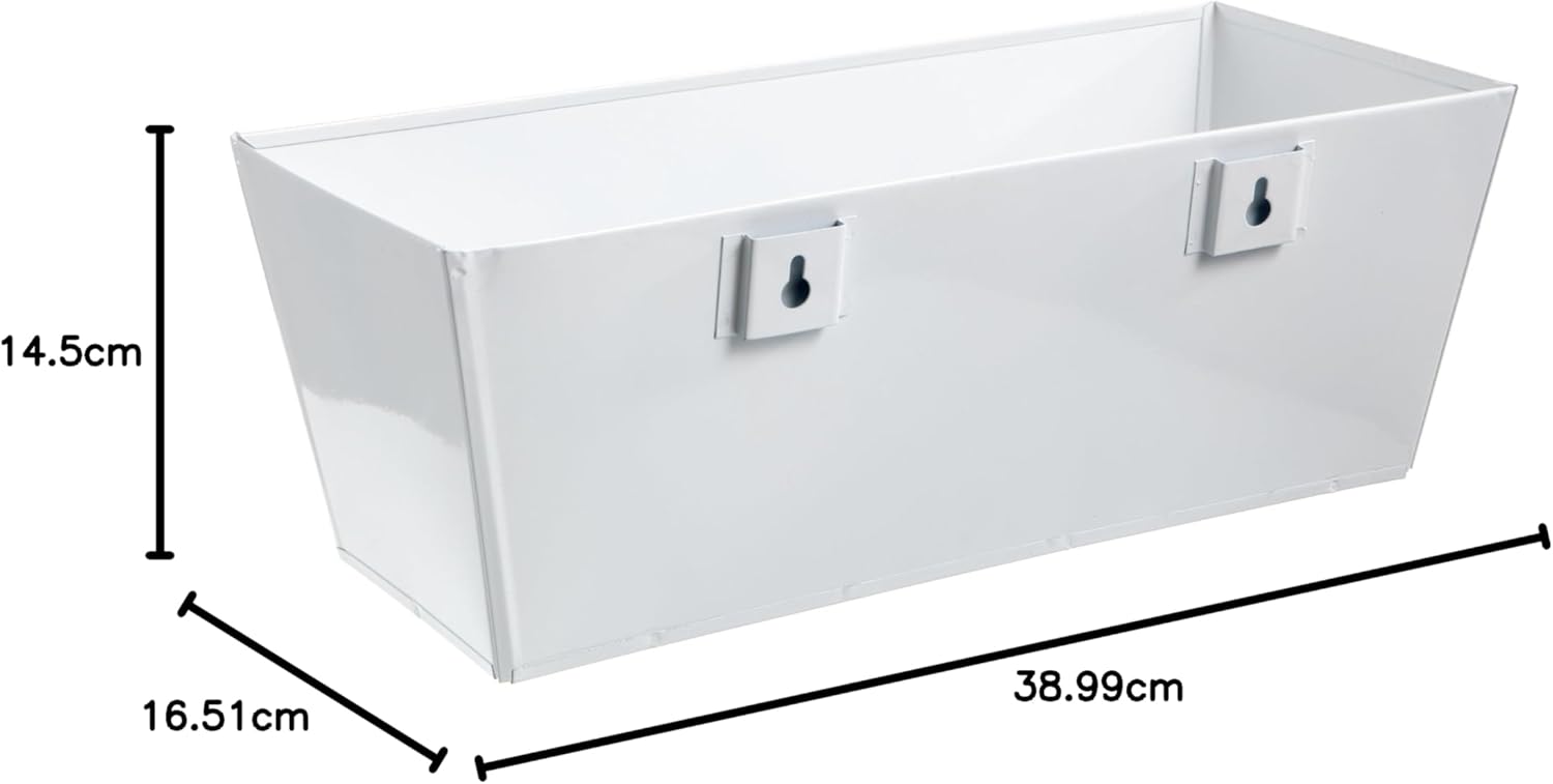 Bild von Siena Garden Pflanzkübel Blumenkasten eckig, weiß, 39 x 16,5 x 14,5 cm Stahlblech, mit Haltern