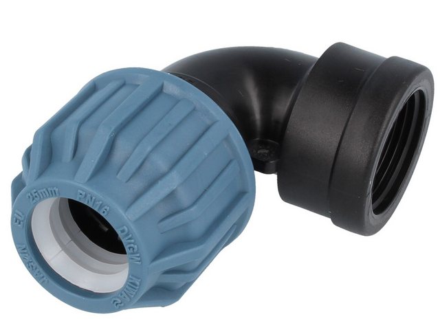Bild von Mega Group Rohrverbinder PP-Klemmverbinder 90° Winkel mit IG - für PE-Rohr - DVGW zugelassen
