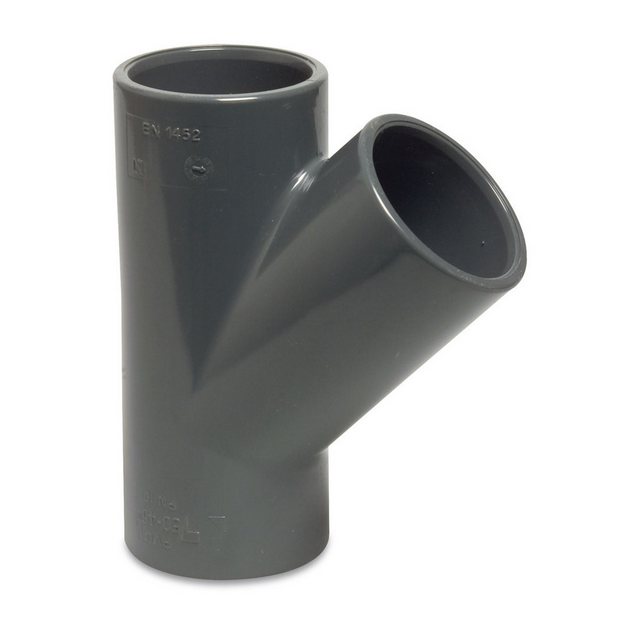 Bild von Mega Group Gewindefitting T-Stück 45° PVC-U Klebemuffe 6 - 16 bar, grau, Ø 40 mm (PN16)
