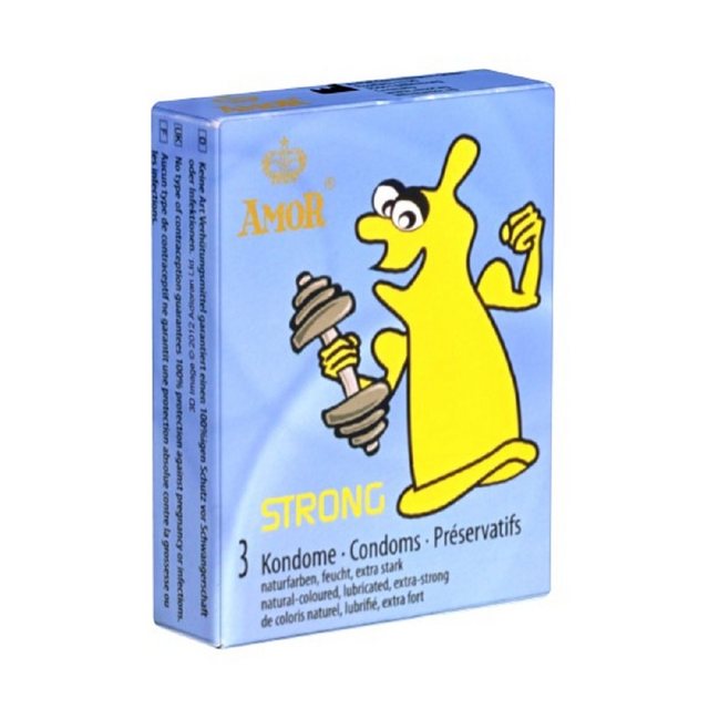 Bild von Amor Kondome Strong (Kondome mit hoher Wandstärke) Packung mit, 3 St., extra starke Kondome, für sicheren Analverkehr, Extra-Schutz für Ihre Leidenschaft