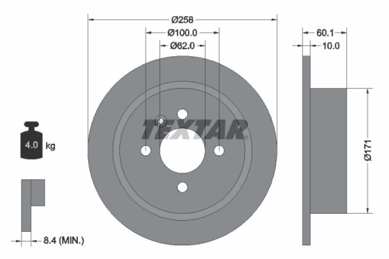 Bild von TEXTAR 92019200 Bremsscheibe Bremsscheiben, Scheibenbremsen 258 10 04/05 100 voll BMW: 3 Convertible
