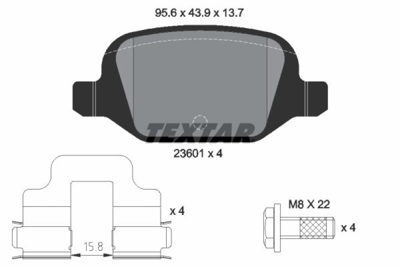 Bild von TEXTAR 2360102 Bremsbelagsatz Bremsbeläge, Bremsklötze, Bremssteine nicht für Verschleißwarnanzeiger vorbereitet mit Bremssattelschrauben mit Zubehör