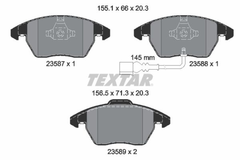 Bild von TEXTAR Bremsbelagsatz Q+ mit integriertem Verschleißwarnkontakt 2358701 Bremsbeläge,Bremsklötze VW,AUDI,SKODA,Golf V Schrägheck (1K1),GOLF VI (5K1)