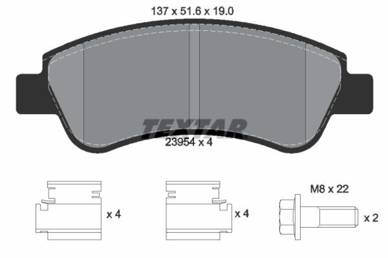 Bild von TEXTAR 2395401 Bremsbelagsatz Bremsbeläge, Bremsklötze, Bremssteine nicht für Verschleißwarnanzeiger vorbereitet mit Bremssattelschrauben mit Zubehör