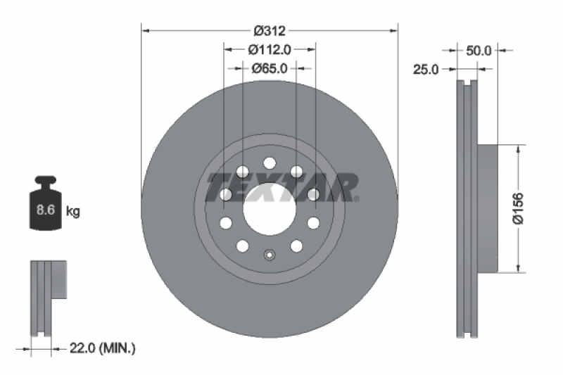 Bild von TEXTAR Bremsscheibe innenbelüftet 92120505 Bremsscheiben,Scheibenbremsen VW,AUDI,FORD,Golf V Schrägheck (1K1),Golf VII Schrägheck (5G1, BQ1, BE1, BE2)