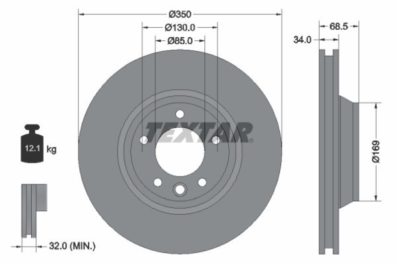Bild von TEXTAR PRO+ 92121805 Bremsscheibe Bremsscheiben, Scheibenbremsen 350 34 05/06 130 innenbelüftet beschichtet hochgekohlt PORSCHE: Cayenne