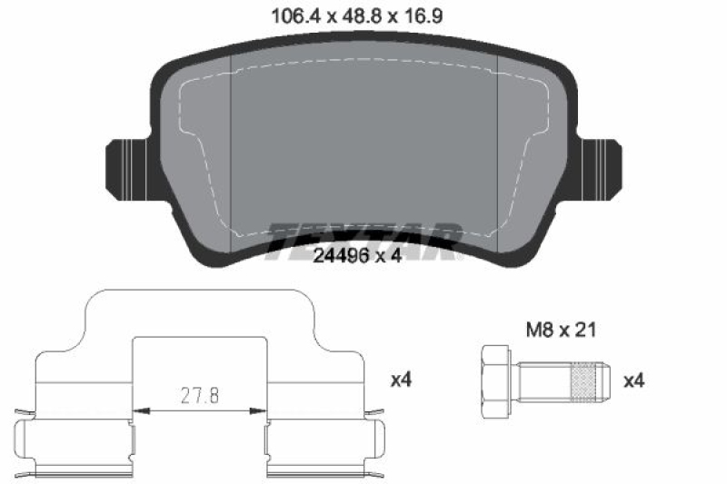 Bild von TEXTAR 2449601 Bremsbelagsatz Bremsbeläge, Bremsklötze, Bremssteine nicht für Verschleißwarnanzeiger vorbereitet mit Bremssattelschrauben mit Zubehör