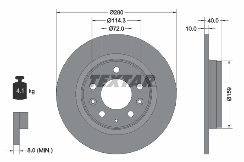 Bild von TEXTAR PRO 92125603 Bremsscheibe Bremsscheiben, Scheibenbremsen 280 10 05/08 114,3 voll beschichtet MAZDA: 6 Saloon, 6 Estate, 626 V Estate