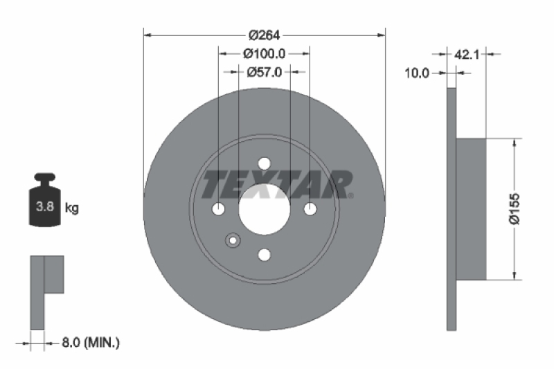 Bild von TEXTAR PRO 92124703 Bremsscheibe Bremsscheiben, Scheibenbremsen 264 10 04/05 100 voll beschichtet OPEL: Meriva A, Corsa C Hatchback