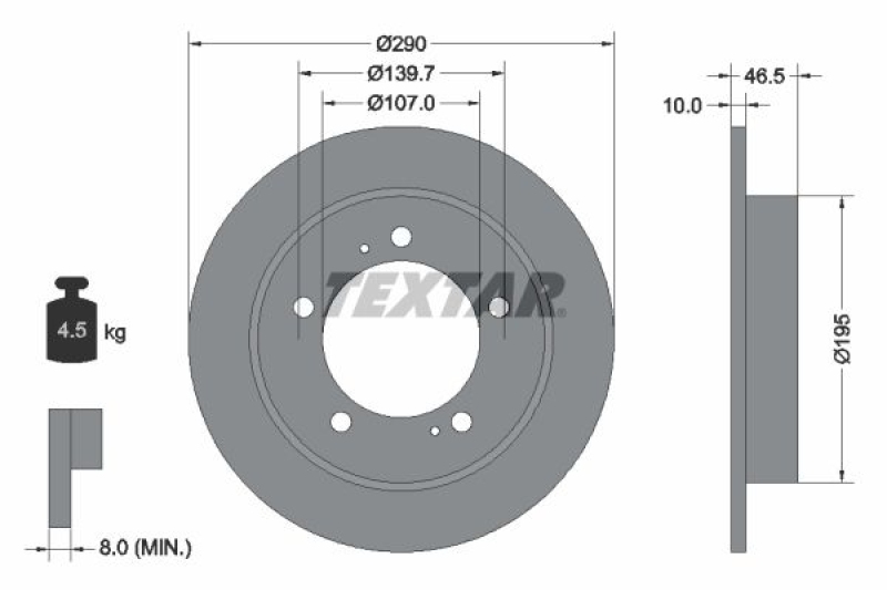 Bild von TEXTAR PRO 92066003 Bremsscheibe Bremsscheiben, Scheibenbremsen 290 10 05/07 139,7 voll beschichtet SUZUKI: Jimny Off-Road