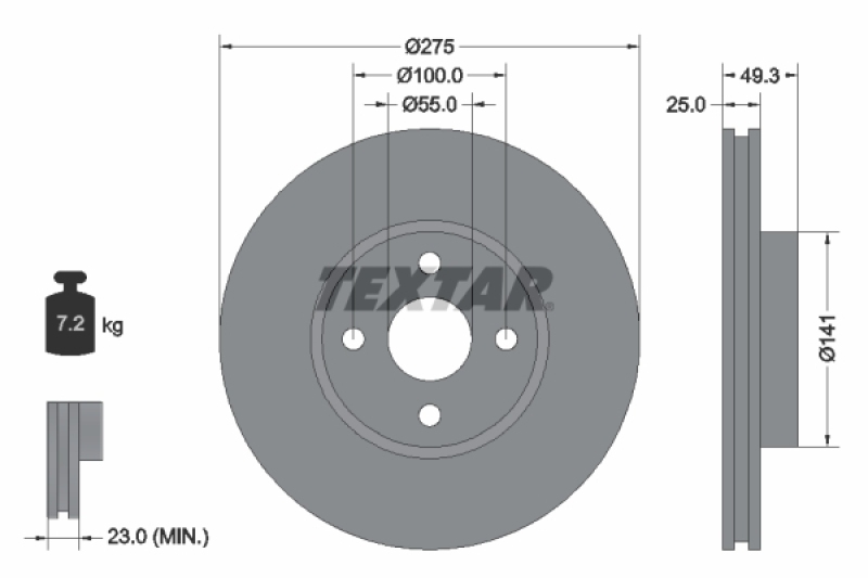 Bild von TEXTAR PRO 92180303 Bremsscheibe Bremsscheiben, Scheibenbremsen 275 25 04/04 100 außenbelüftet beschichtet TOYOTA: Corolla Verso