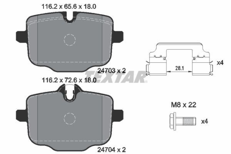 Bild von TEXTAR 2470301 Bremsbelagsatz Bremsbeläge, Bremsklötze, Bremssteine für Verschleißwarnanzeiger vorbereitet mit Bremssattelschrauben mit Zubehör