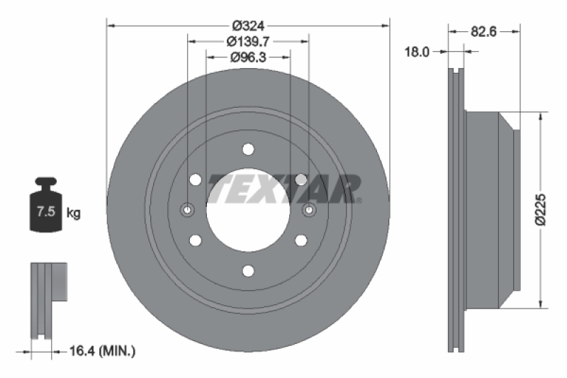 Bild von TEXTAR 92203900 Bremsscheibe Bremsscheiben, Scheibenbremsen 324 18 06/08 139,7 innenbelüftet