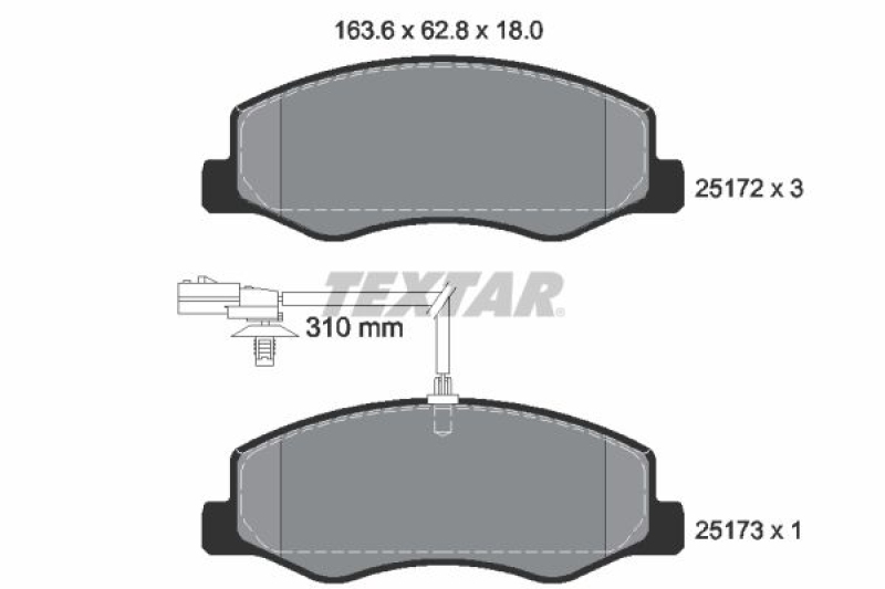 Bild von TEXTAR 2517201 Bremsbelagsatz Bremsbeläge, Bremsklötze, Bremssteine mit integriertem Verschleißwarnkontakt RENAULT: MASTER 3 Kasten, MASTER 3