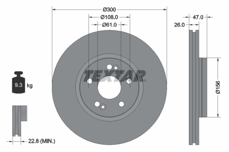 Bild von TEXTAR PRO 92119003 Bremsscheibe Bremsscheiben, Scheibenbremsen 300 26 05/07 108 außenbelüftet beschichtet RENAULT: LAGUNA 2