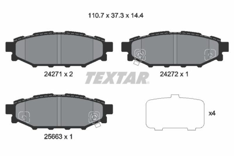 Bild von TEXTAR 2427101 Bremsbelagsatz Bremsbeläge, Bremsklötze, Bremssteine mit akustischer Verschleißwarnung mit Zubehör SUBARU: XV II, Impreza III Hatchback
