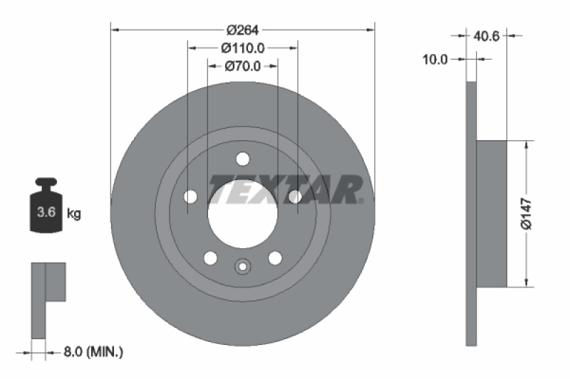 Bild von TEXTAR PRO 92186403 Bremsscheibe Bremsscheiben, Scheibenbremsen 264 10 05/06 110 voll beschichtet OPEL: Corsa D Hatchback, Corsa E Hatchback, Adam