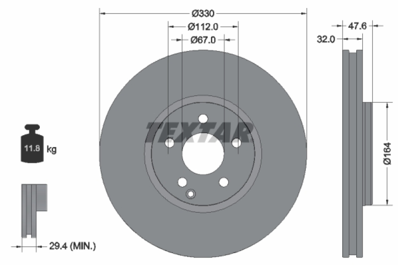 Bild von TEXTAR PRO+ 92198805 Bremsscheibe Bremsscheiben, Scheibenbremsen 330 32 05/06 112 innenbelüftet beschichtet hochgekohlt MERCEDES-BENZ: E-Class Saloon