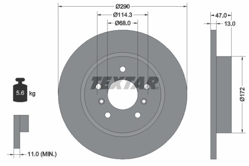 Bild von TEXTAR PRO 92274003 Bremsscheibe Bremsscheiben, Scheibenbremsen 290 13 05/07 114,3 voll beschichtet RENAULT: Megane 4, Kadjar, Captur II
