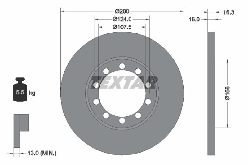 Bild von TEXTAR Bremsscheibe PRO hinten rechts links voll 280mm für FORD 6C162A315AB 1371420 6C162A315AA 92152003