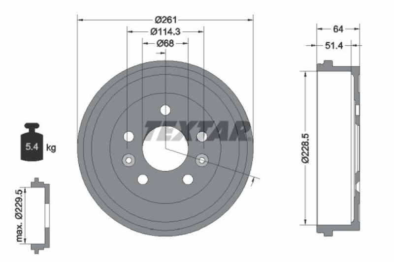 Bild von TEXTAR Bremstrommel hinten rechts links  für DACIA NISSAN 4320000Q2H 8200835832 94045500