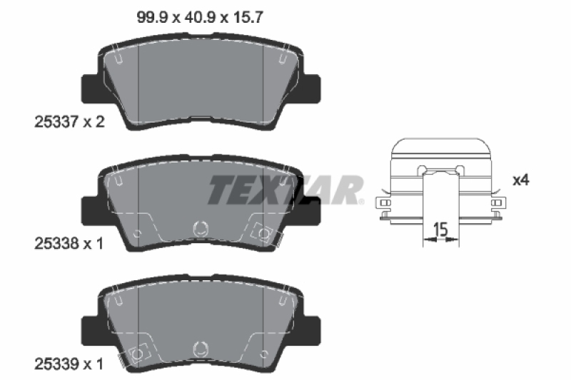 Bild von TEXTAR 2533707 Bremsbelagsatz Bremsbeläge, Bremsklötze, Bremssteine mit akustischer Verschleißwarnung mit Zubehör HYUNDAI: i30 III Hatchback
