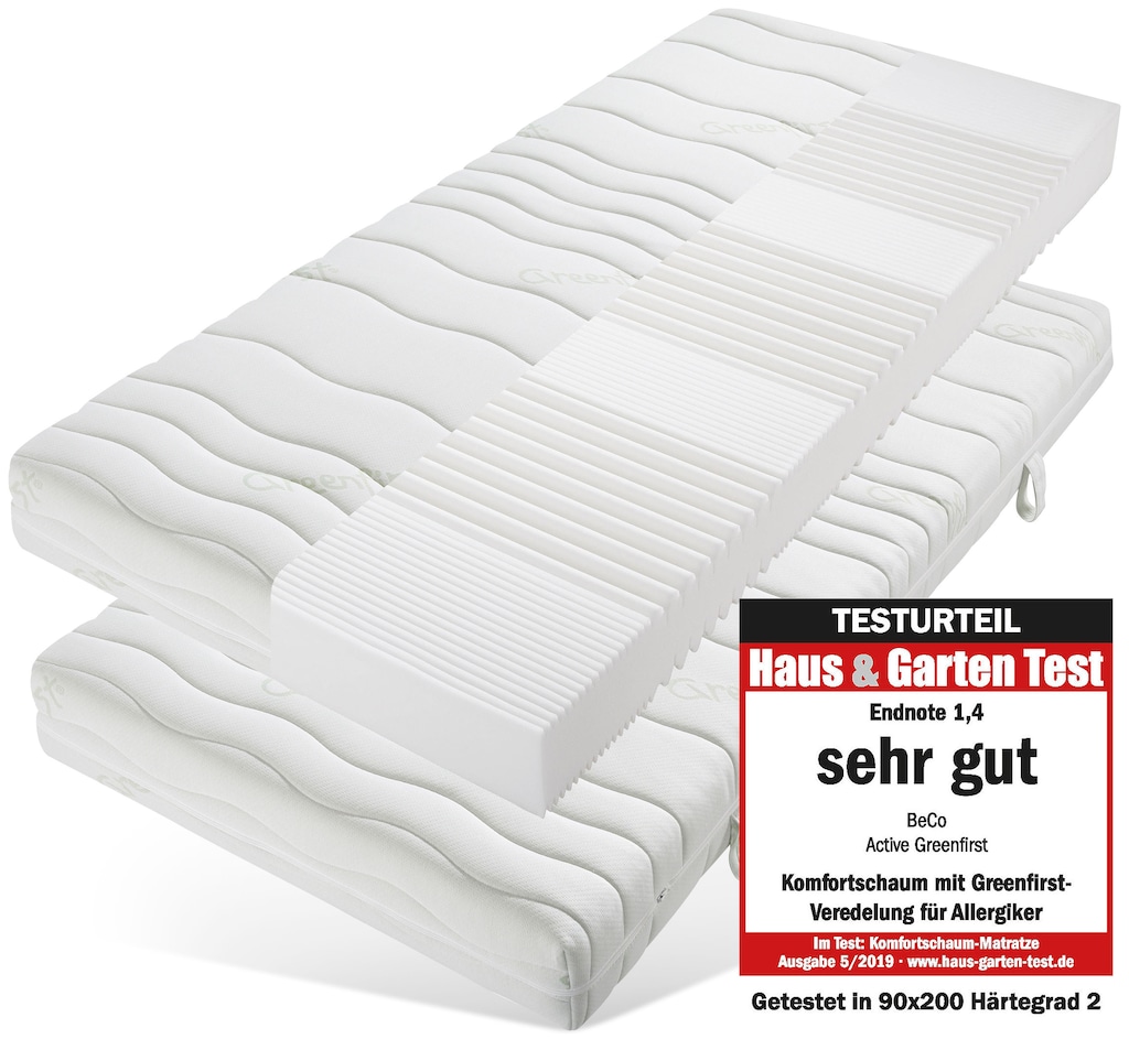 Bild von Beco Komfortschaummatratze "Active Greenfirst", 18 cm hoch, Raumgewicht: 28 kg/m³, (Set, 2 St., 2-tlg.), Matratze in 90x200 cm und weiteren Größen erhältlich, Wendematratze