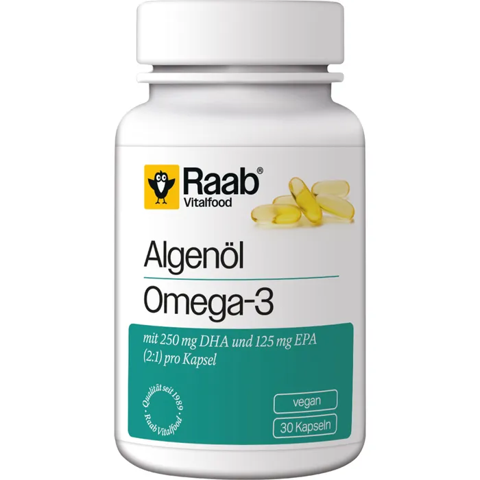 Bild von Raab Vitalfood Algenöl Omega-3 Kapseln, 30 Stück, pflanzlich, mit DHA und EPA (2:1), aus Mikroalgen, DIE nachhaltige Alternative zu Fischöl