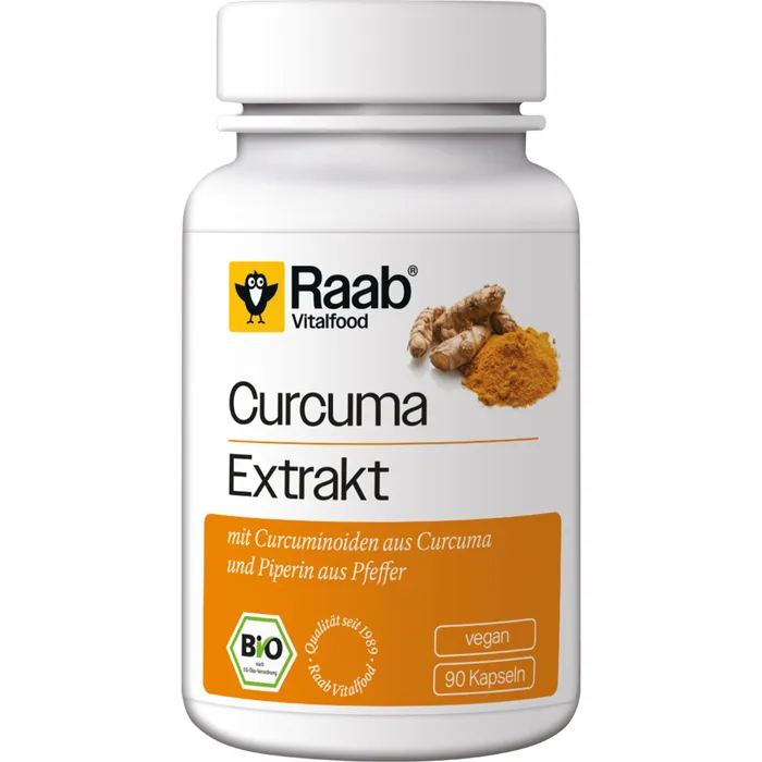 Bild von Raab Vitalfood Bio Curcuma Extrakt Kapseln, 90 Kapseln à 500 mg pro Packung, mit Curcuma-Extrakt mit standardisiertem Curcuminoid-Gehalt, Piperin und Curcuma-Pulver, vegan