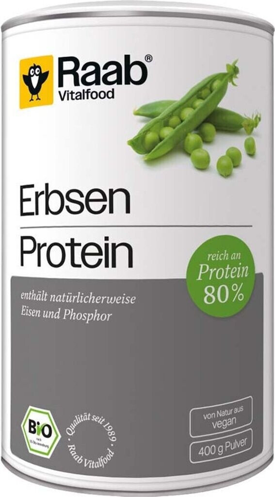 Bild von Raab Vitalfood Erbsen Protein Pulver Bio (300 g), 80% pflanzliches Protein, vegane Proteinquelle, reich an Eisen, enthält natürlicherweise Phosphor und alle acht essentiellen Aminosäuren