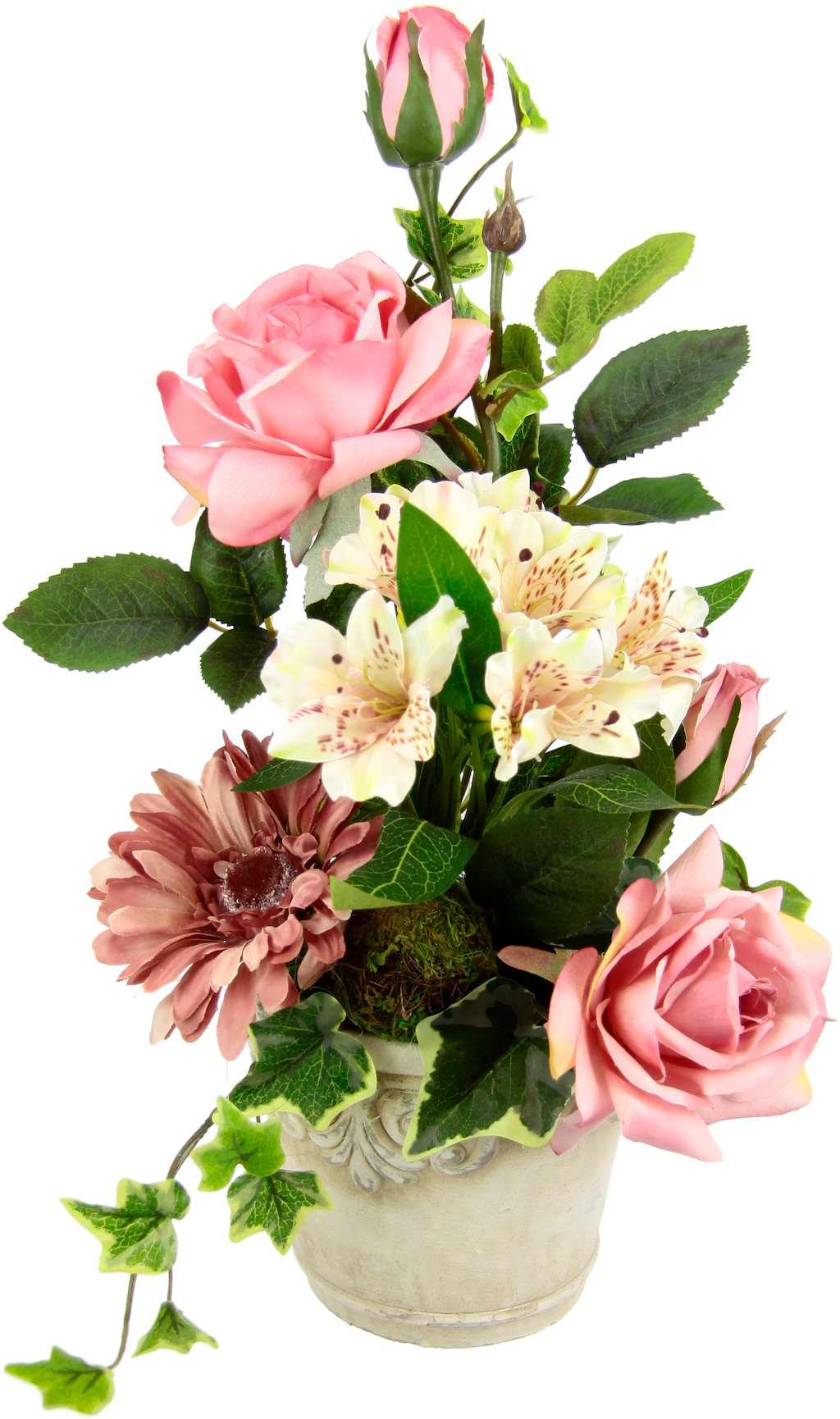 Bild von Kunstblume I.GE.A. "Gesteck aus Rosen, Gerbera und Lysianthus", rosa, B:20cm H:42cm L:20cm, Polyester, Kunstpflanzen