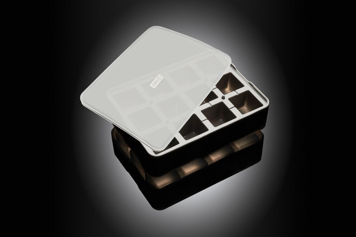 Bild von Lurch ICE FORMER Premium Eisbereiter aus Silikon mit Deckel für 12 Eiswürfel in der Größe 4cm, Schwarz, Würfel