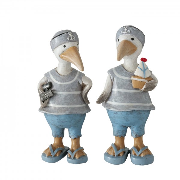 Bild von Maritime Figur aus Kunstharz klein Möwe mit Flip Flops in zwei Varianten "Fernglas"